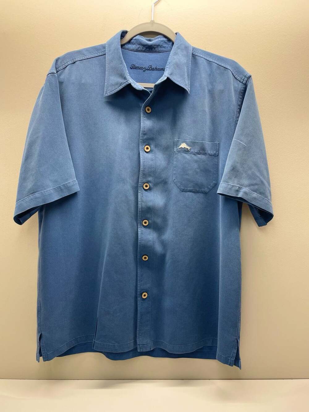 Tommy Bahama Camp Shirt Blue Silk Short Sleeve Button Up